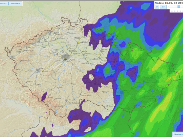 Hrozivá animace meteorologů: deště bičují Česko ještě v pondělí