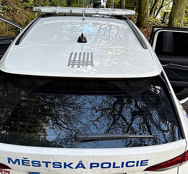 Vandal načmáral strážníkům na auto kosočtverec. Asi kreativní duše, glosují