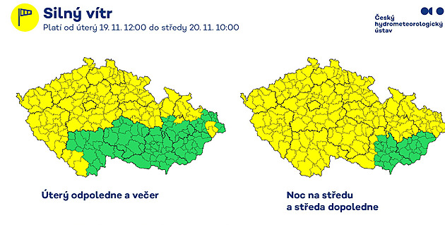 Silný vítr potrápí většinu země, vyhne se jen části jižní Moravy