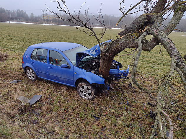 Osmnáctiletá řidička jela moc rychle. Vylétla ze silnice, auto rozpůlila o strom